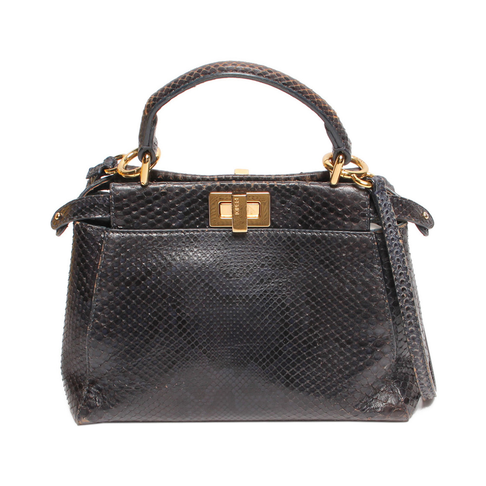 Fendi Python Pattern Peekaboo Leather Handbag Bla… - image 1